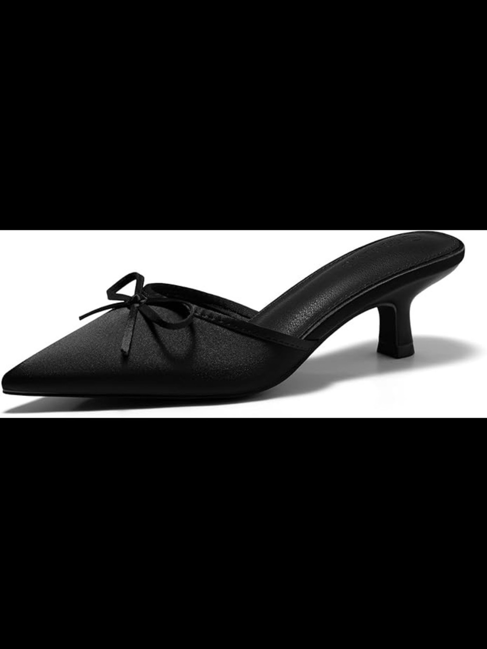 Black Pointed Toe Bow Kitten Heel Mules - Women's